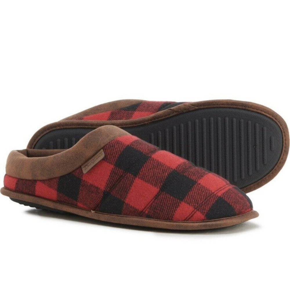 Dearfoams Asher‎ Quilted Clog Slip On Slippers Red Black Buffalo Plaid 9-10 New